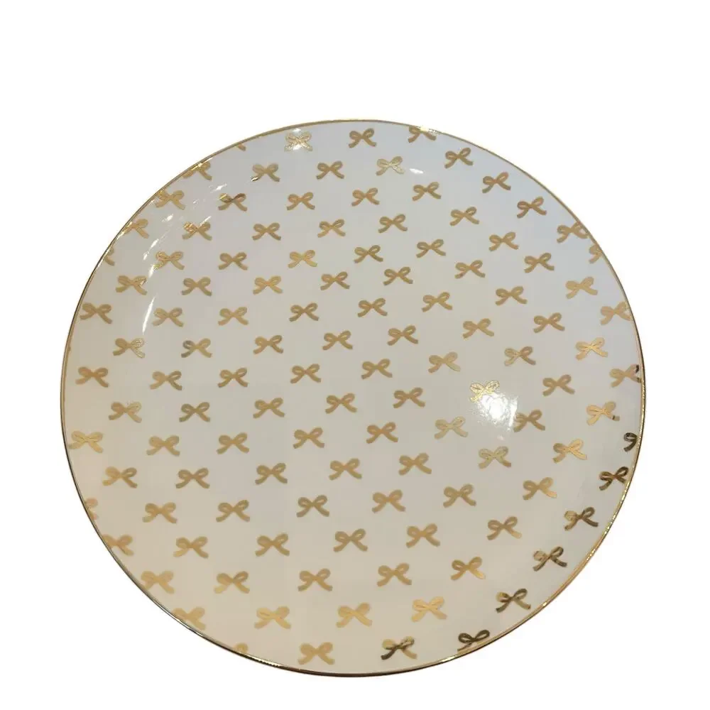 NEW 10 Strawberry Street Gold Bow 10.5” Dinner Plates Set Of 4